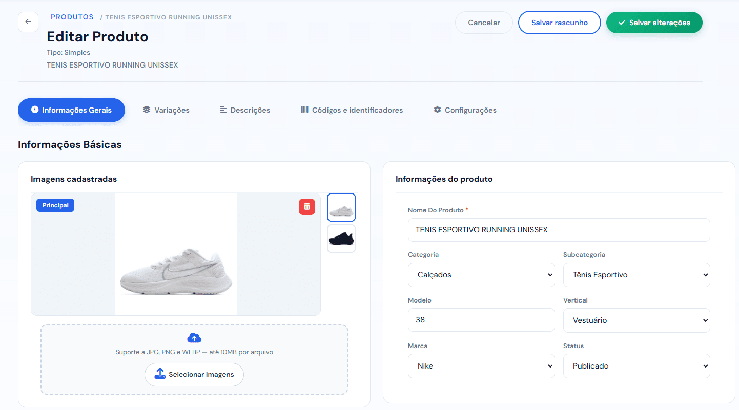 Interface de edição de produtos CadVision
